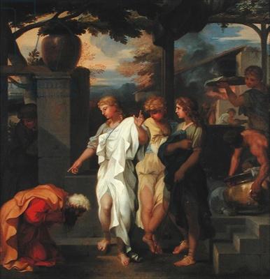Sebastien Bourdon Abraham and three angels oil painting image